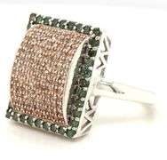 925 Sterling silver Fancy IR green and white diamond ring