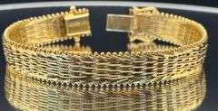 Vintage Italian-Style 14k Gold 6-Row Woven Articulated Bracelet (26.5g)