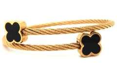 Stainless steel black clover cuff bangle