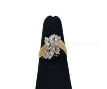 Stunning 14K Yellow Gold Approx. 0.75CTW Waterfall Diamond Cluster Ring