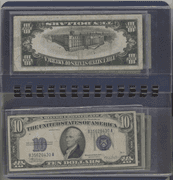 Collection of all 8 Small Size $10 Blue Seal Silver Certificates 1934 to 1953 in folio