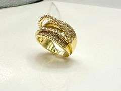 Sparkling 14 K Yellow Gold Plate  CZ Single Band Trendy Stack Look Ring