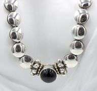 925 Sterling silver Lagos Caviar black onyx circle disk necklace