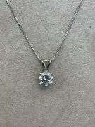 14K White Gold Solitaire Diamond Pendant Necklace