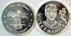 Ted Williams & Mickey Mantle pure .999 Fine 1 Troy Oz pure silver rounds