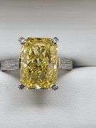 Superb Platinum 6.05 Carat Certified Fancy Vivid Yellow Lab Diamond Ring