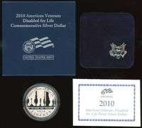 2010 Disabled Veterans Proof Commemorative Silver Dollar w/Box and CoA