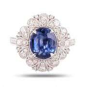 14K WHITE GOLD BLUE SRI LANKA SAPPHIRE AND DIAMOND RING 3.62 C.T.W.