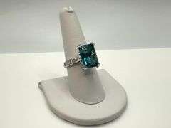 14 Kt White Gold Plate 6.5 Ct Simulated London Blue Topaz Ring