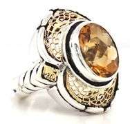 Bezel set oval Citrine open art Filigree cocktail ring