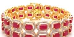 Enamoring Brand New European 20.00CTW Oval Faceted Ruby &  5.00CTW Diamond Bracelet in 14K Yellow Go