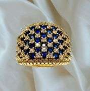 14 Kt Yellow Gold Plate 5.75 Cttw Simulated Diamond Midnight Blue Sapphire Ring