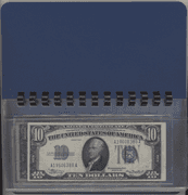 Collection of all 8 Small Size $10 Blue Seal Silver Certificates 1934 to 1953 in folio