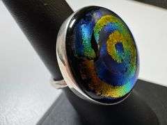 Sterling Silver 925 One of a Kind Dichroic Glass Ring Size 7.5