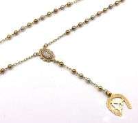14kt Tri color gold Rosary necklace with A initial