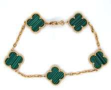 18kt Yellow gold Malechite 5 motif clover bracelet