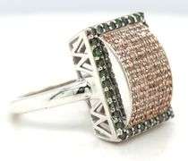 925 Sterling silver Fancy IR green and white diamond ring