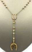 14kt Tri color gold Rosary necklace with A initial