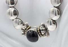 925 Sterling silver Lagos Caviar black onyx circle disk necklace