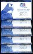 Run of 5 US State Quarter Proof Sets in Original Packaging: 2004-2008