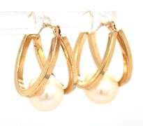 Sweet 14K YG Double Hoop Earrings with Pearls