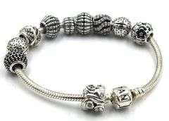 Pandora silver and black charms bracelet