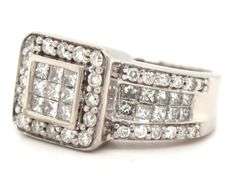 14kt White gold 2.50ctw princess and round cut diamond cluster ring