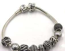 Pandora silver and black charms bracelet