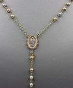 14kt Tri color gold Rosary necklace with A initial