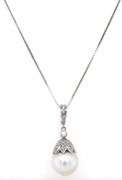 18kt White gold pearl and diamond accent enhancer pendant on chain