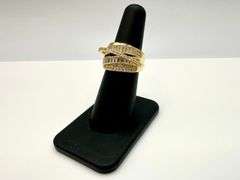 Sparkling 14 K Yellow Gold Plate  CZ Single Band Trendy Stack Look Ring