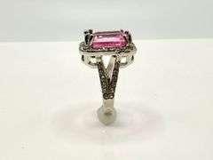 Stunning 14 kt White Gold Plate 6.75 Ct Emerald Cut Pink Kunzite Ring