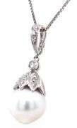18kt White gold pearl and diamond accent enhancer pendant on chain