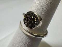 Sterling Silver 925 Titanium Coated Druzy Agate Crystal Stone Ring Adjustable Spoon Band