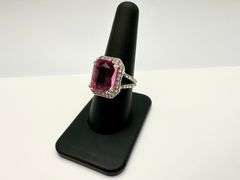 Stunning 14 kt White Gold Plate 6.75 Ct Emerald Cut Pink Kunzite Ring
