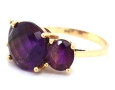 Fashionable 14K YG 3 Stone Amethyst Ring