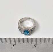 Sparkling 14K White Gold Blue Topaz Gemstone Ring with Diamond Accents