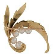 Mikimoto Pearl Leaf Brooch in 14K