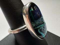 Sterling Silver 925 One of a Kind Dichroic Glass Ring Size 8.5