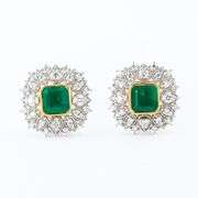 PLATINUM AND 18K YELLOW GOLD EMERALD AND DIAMOND AND EARRINGS 5.14 C.T.W.