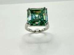 Extraodinary Large 16.35 Ct Russian Color Change Lab Simulated Alexandrite Asscher Cut Ring