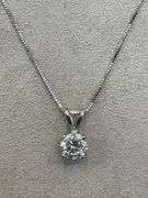 14K White Gold Solitaire Diamond Pendant Necklace