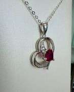 925 Sterling Silver Lab Grown Ruby Heart Pendant Necklace Love Mom Gift