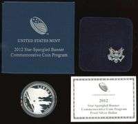 2012 Star Spangled Banner Proof Commemorative Silver Dollar w/Box and CoA