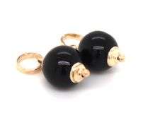 14kt Yellow gold black onyx hoop charms