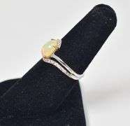Sterling Silver Opal Gemstone Ring with Cubic Zirconia Accents