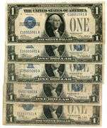 5 Small Size $1 Silver Certificates: 1928 and 4 1934