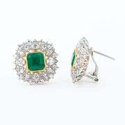 PLATINUM AND 18K YELLOW GOLD EMERALD AND DIAMOND AND EARRINGS 5.14 C.T.W.