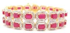 Enamoring Brand New European 20.00CTW Oval Faceted Ruby &  5.00CTW Diamond Bracelet in 14K Yellow Go