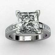 14 Kt Sparkling White Gold Plate 5 Ct Princess Cut White  Vs1 Fire Moissanite Ring